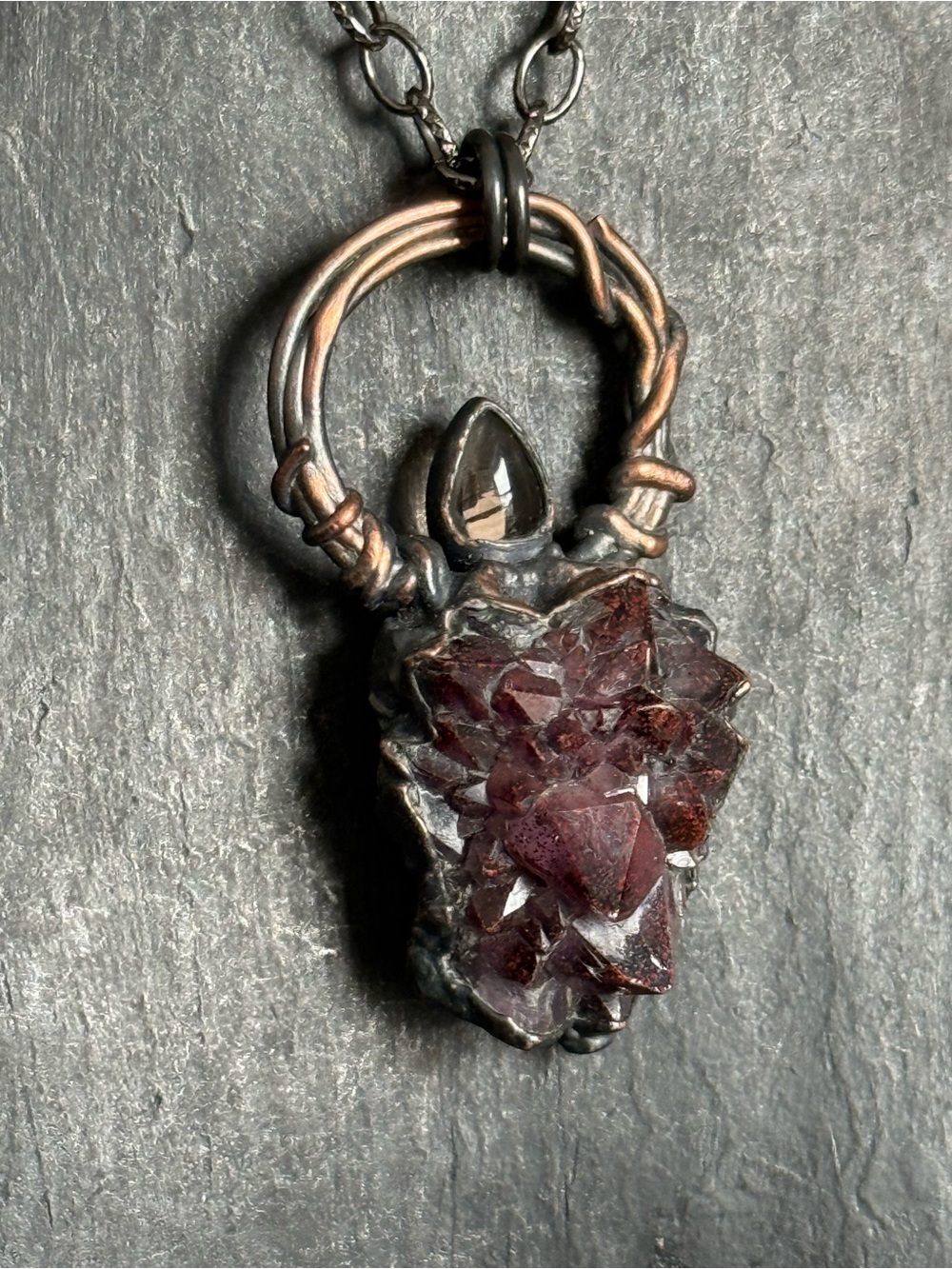 Thunder Bay amethyst smoky Quartz crystal necklace statement jewelry boho witchy